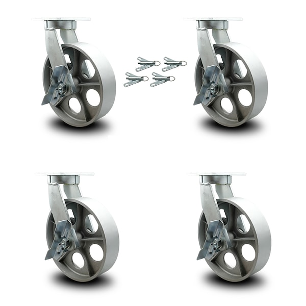 10 Inch Heavy Duty Semi Steel Cast Iron Caster Set with Brake and Swivel Lock